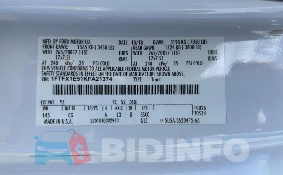1FTFX1E51KFA21374 Photo# 10