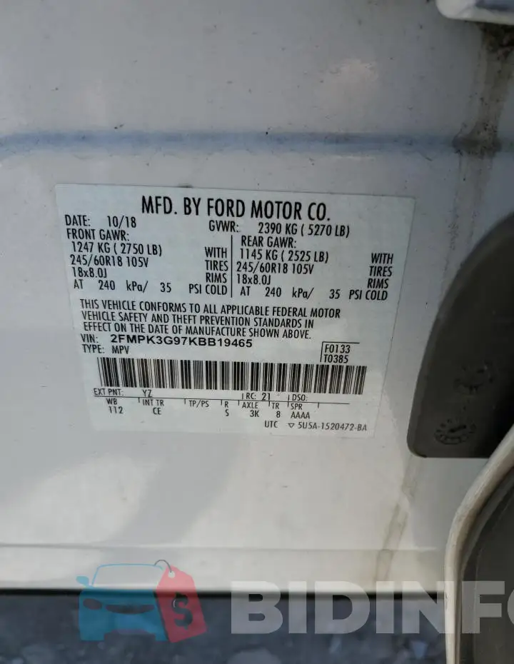 2FMPK3G97KBB19465 Photo# 13
