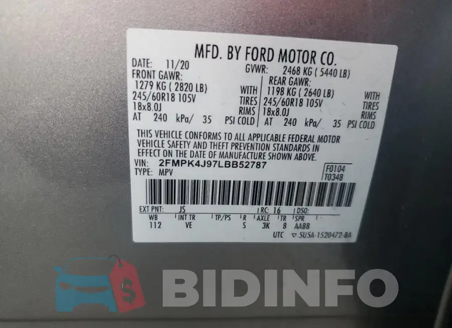 2FMPK4J97LBB52787 Photo# 14