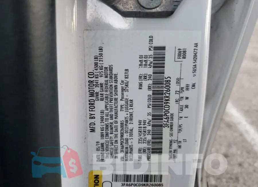 3FA6P0CD9KR260085 Photo# 12