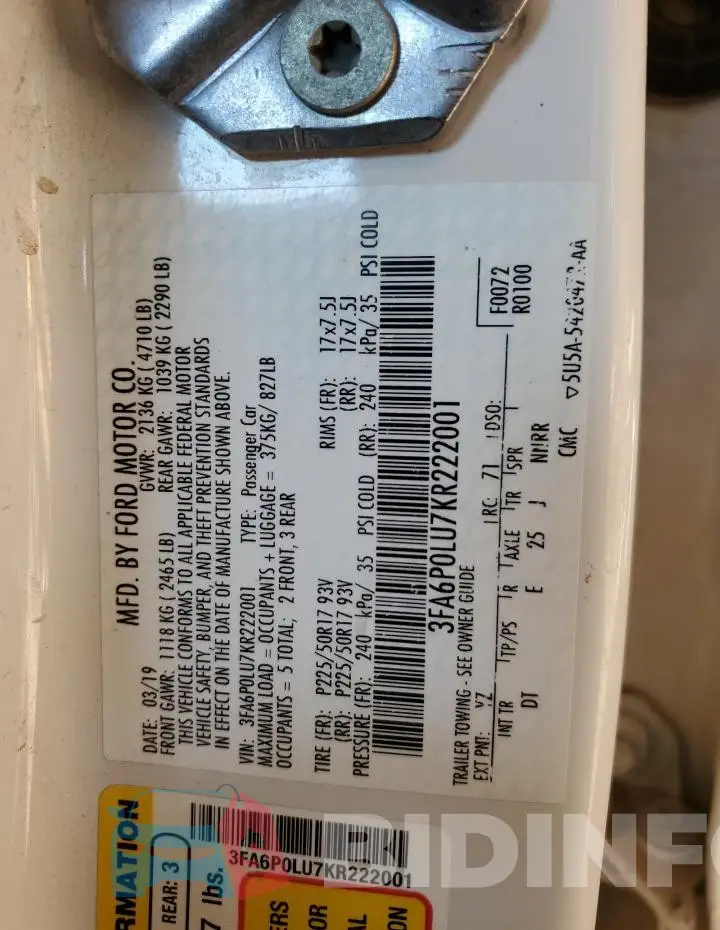 3FA6P0LU7KR222001 Photo# 12