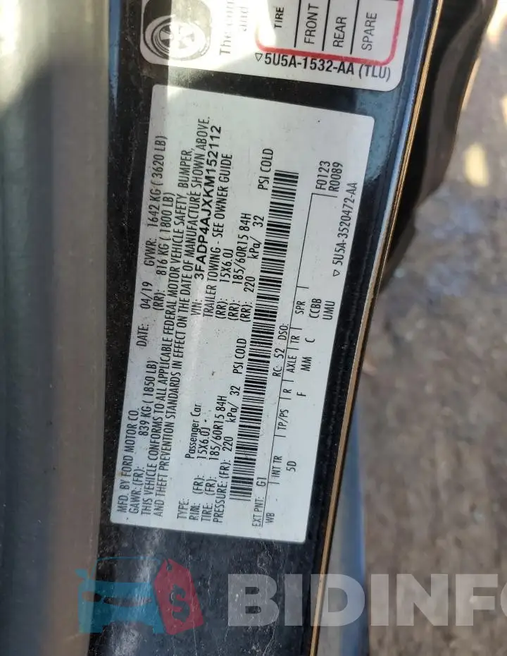 3FADP4AJXKM152112 Photo# 12