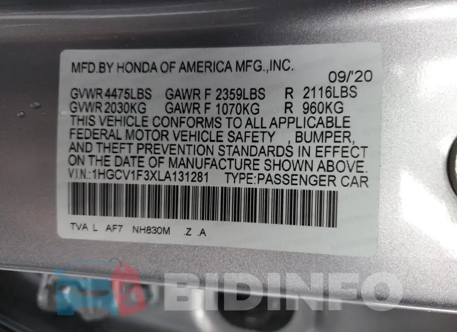 1HGCV1F3XLA131281 Photo# 12