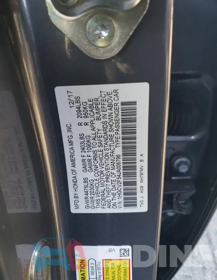 1HGCV2F54JA006796 Photo# 12