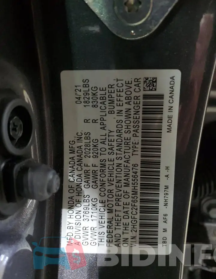 2HGFC2F65MH556476 Photo# 13