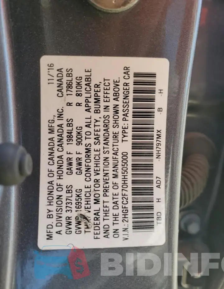 2HGFC2F70HH505000 Photo# 12