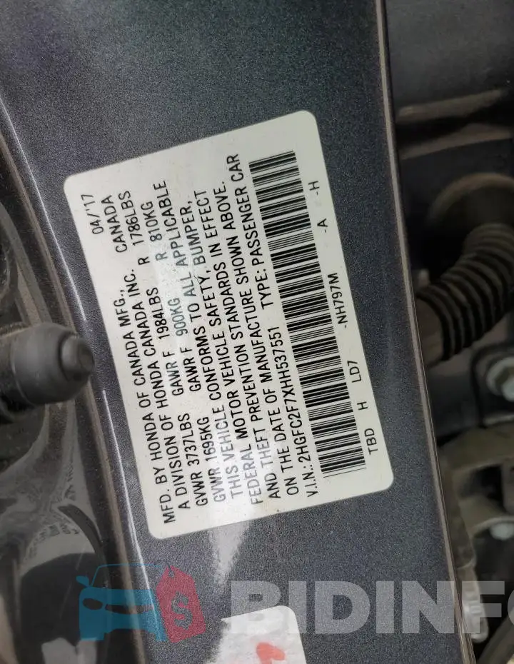 2HGFC2F7XHH537551 Photo# 12
