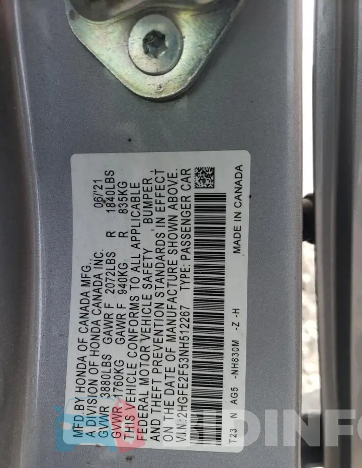 2HGFE2F53NH512267 Photo# 13