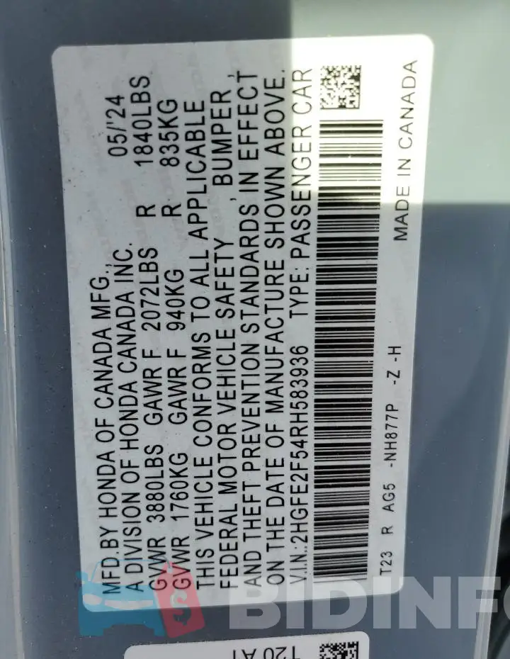 2HGFE2F54RH583936 Photo# 12
