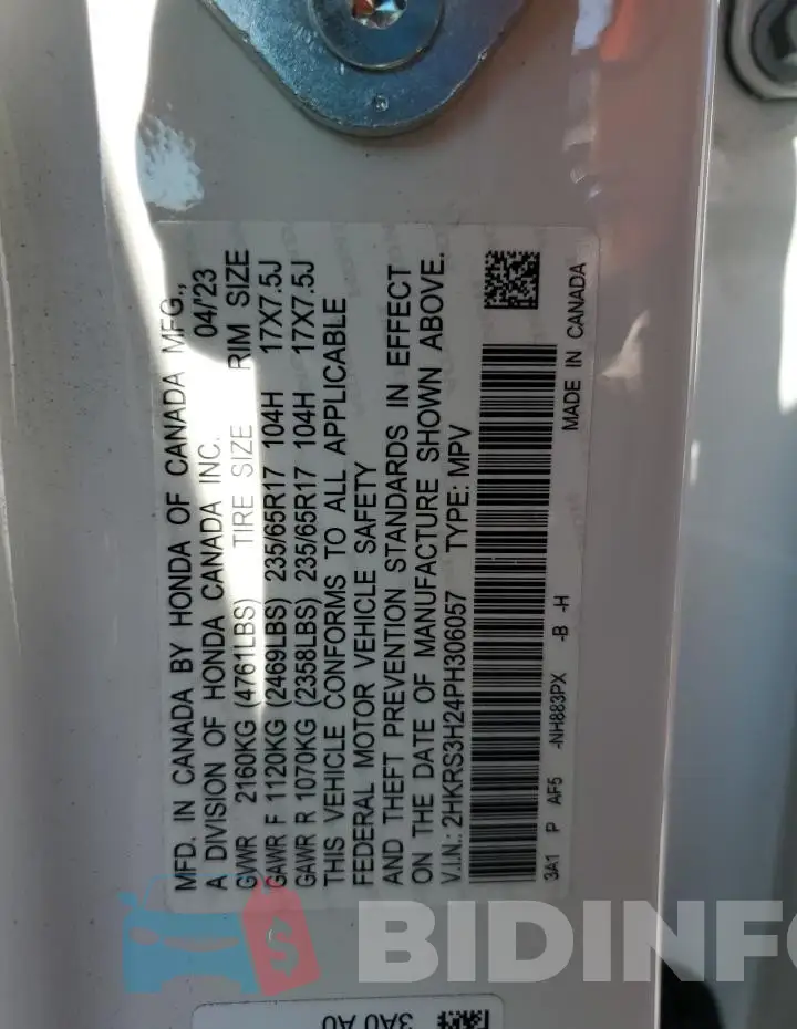 2HKRS3H24PH306057 Photo# 13