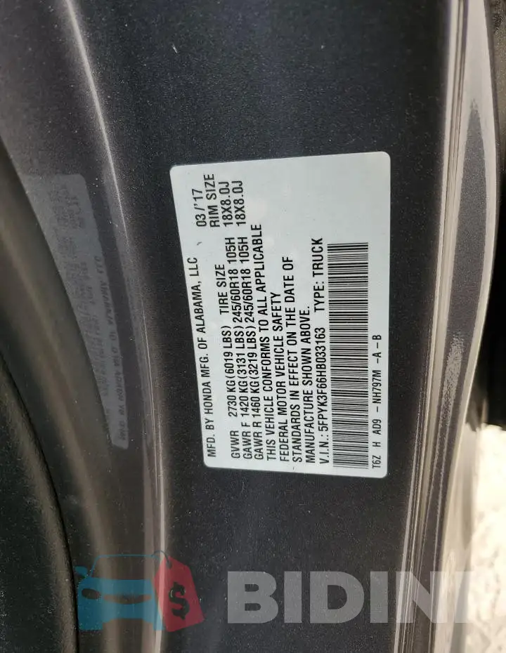 5FPYK3F66HB033163 Photo# 12