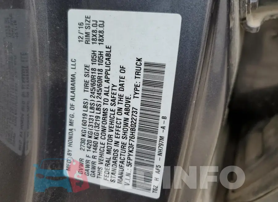 5FPYK3F76HB022737 Photo# 13
