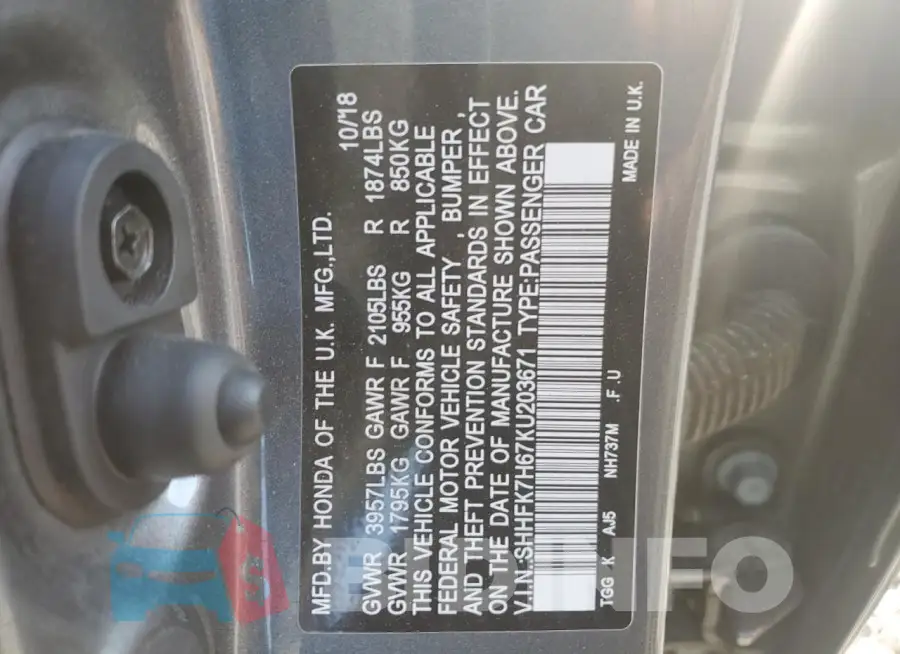 SHHFK7H67KU203671 Photo# 12