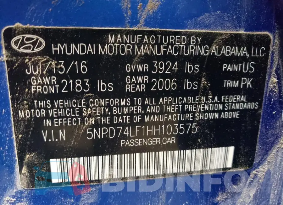 5NPD74LF1HH103575 Photo# 12