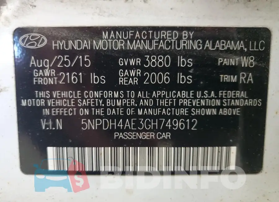 5NPDH4AE3GH749612 Photo# 13