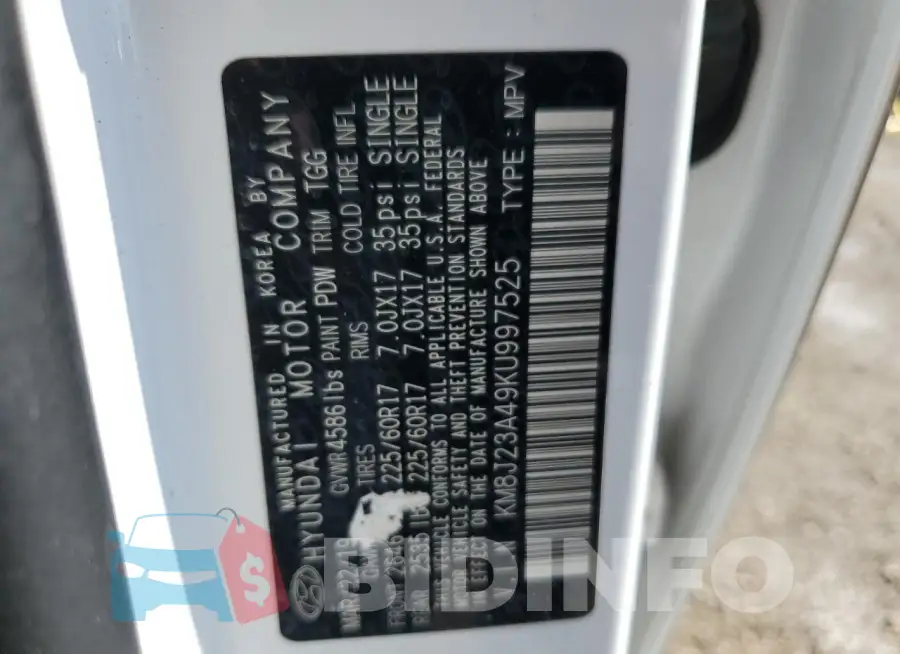 KM8J23A49KU997525 Photo# 12