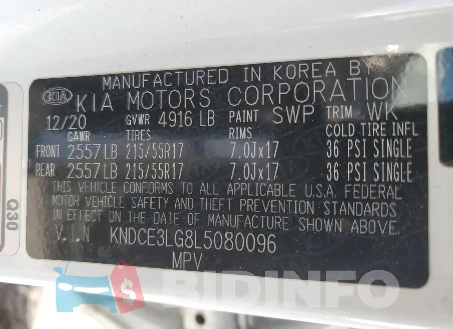 KNDCE3LG8L5080096 Photo# 14