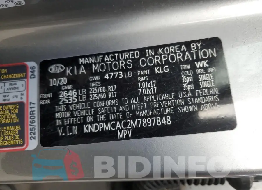 KNDPMCAC2M7897848 Photo# 13