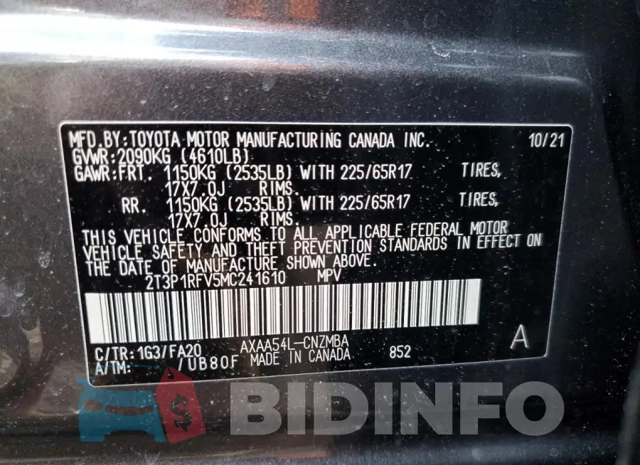 2T3P1RFV5MC241610 Photo# 12