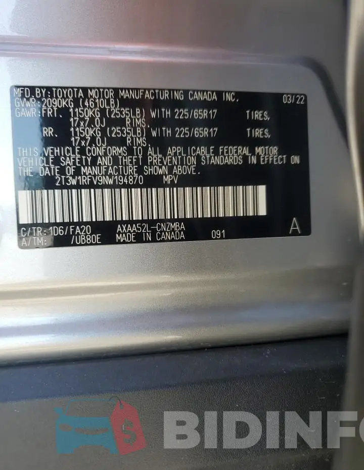 2T3W1RFV9NW194870 Photo# 12