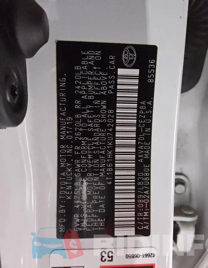 4T1B61HK1KU742028 Photo# 12