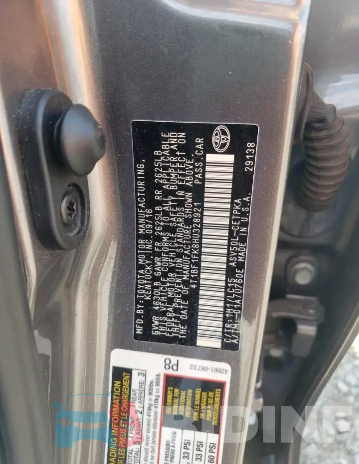 4T1BF1FK8HU328921 Photo# 12