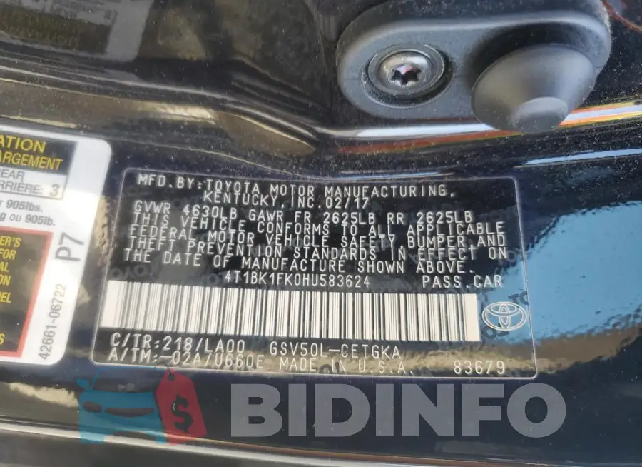 4T1BK1FK0HU583624 Photo# 12