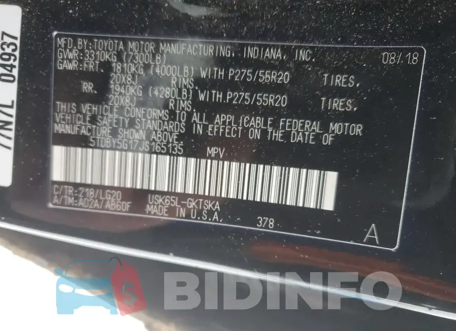 5TDBY5G17JS165135 Photo# 13