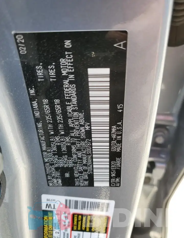 5TDGZRAH4LS007872 Photo# 14