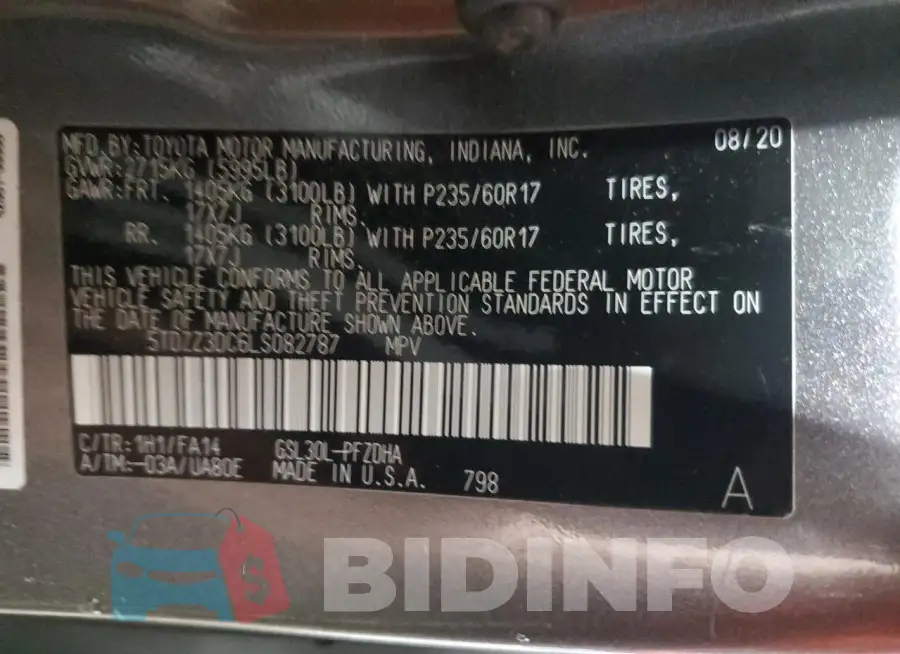 5TDZZ3DC6LS082787 Photo# 13