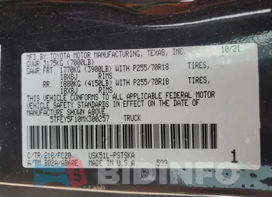 5TFEY5F10MX300257 Photo# 12