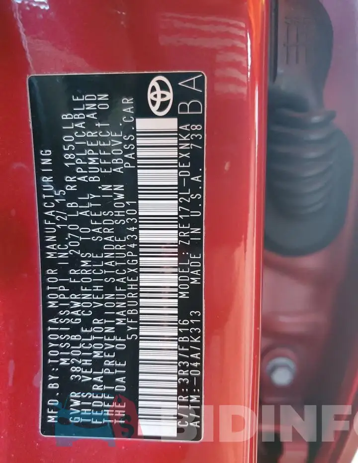 5YFBURHEXGP434301 Photo# 13