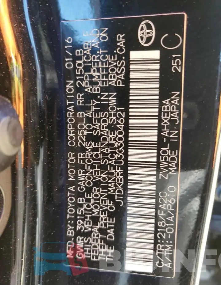 JTDKBRFU3G3004621 Photo# 12