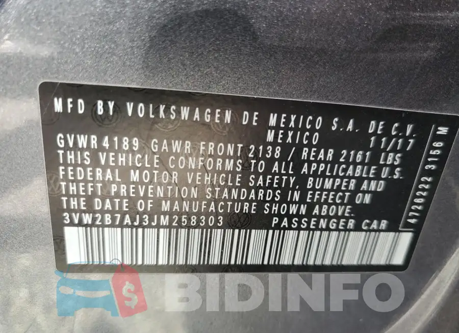 3VW2B7AJ3JM258303 Photo# 13