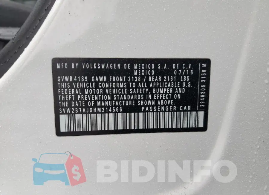 3VW2B7AJXHM214566 Photo# 12
