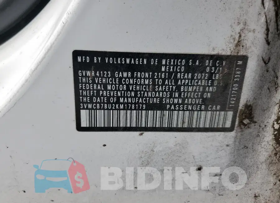 3VWCB7BU2KM178179 Photo# 13