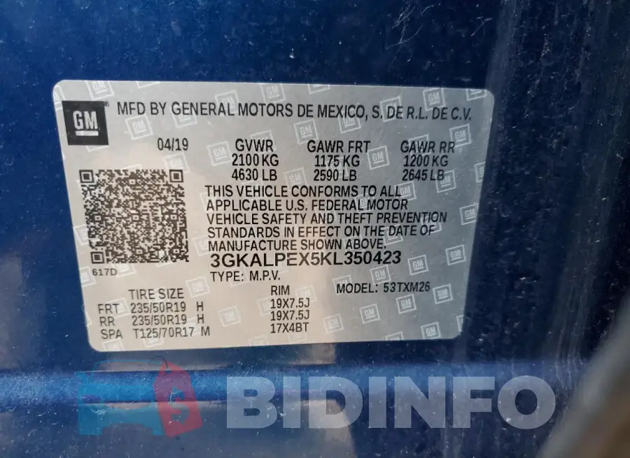 3GKALPEX5KL350423 Photo# 13