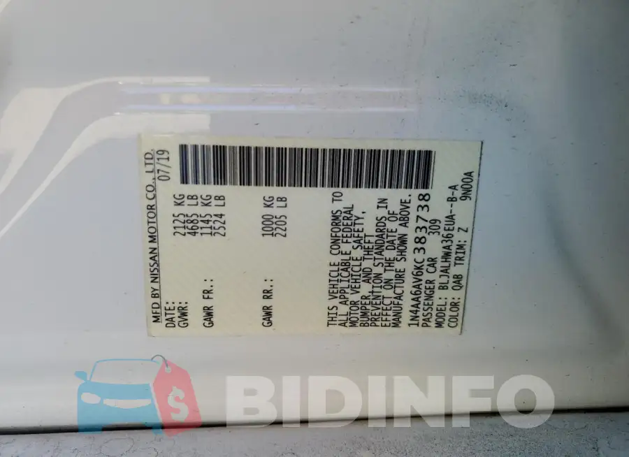 1N4AA6AV6KC383738 Photo# 12