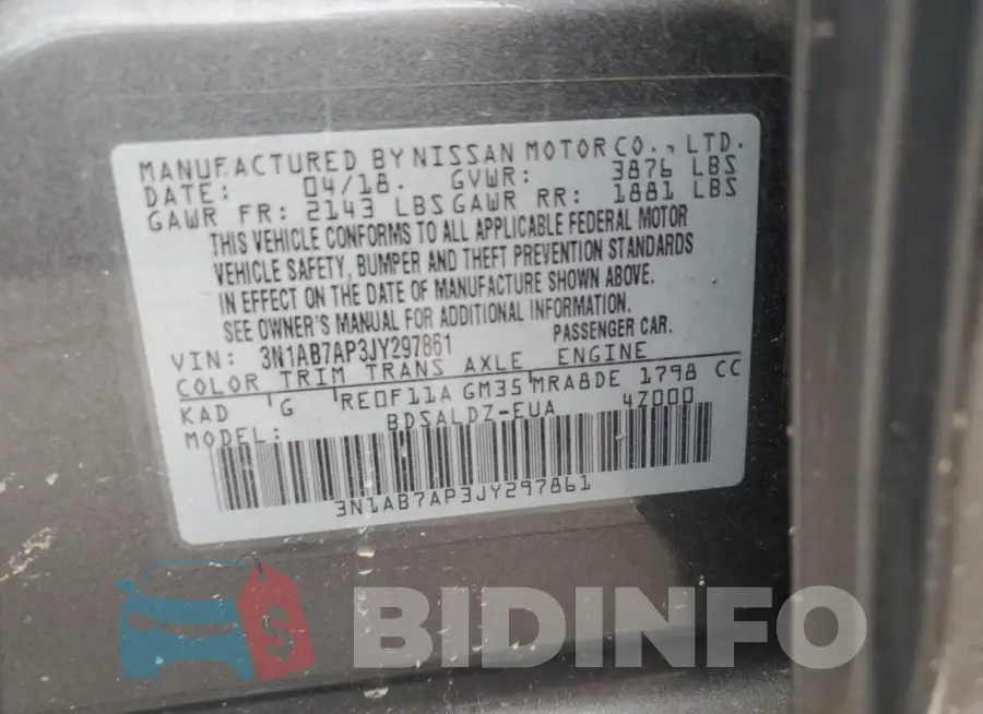 3N1AB7AP3JY297861 Photo# 12