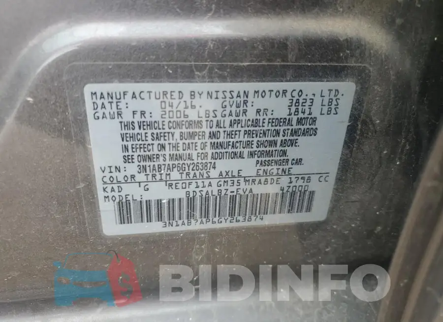 3N1AB7AP6GY263874 Photo# 13