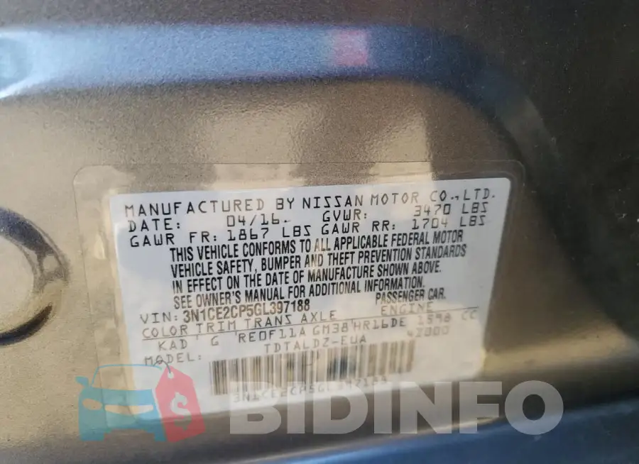 3N1CE2CP5GL397188 Photo# 12