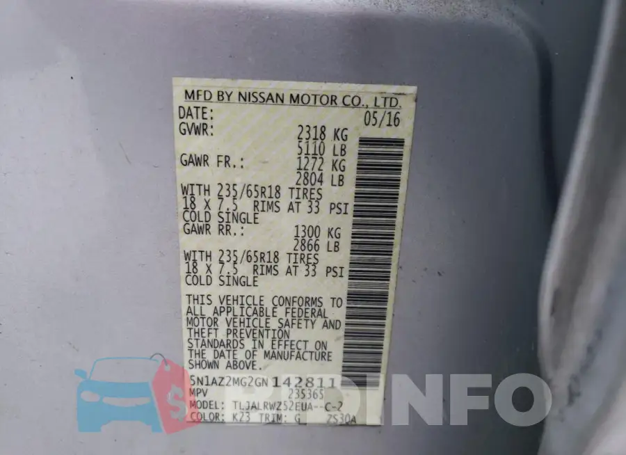 5N1AZ2MG2GN142811 Photo# 14