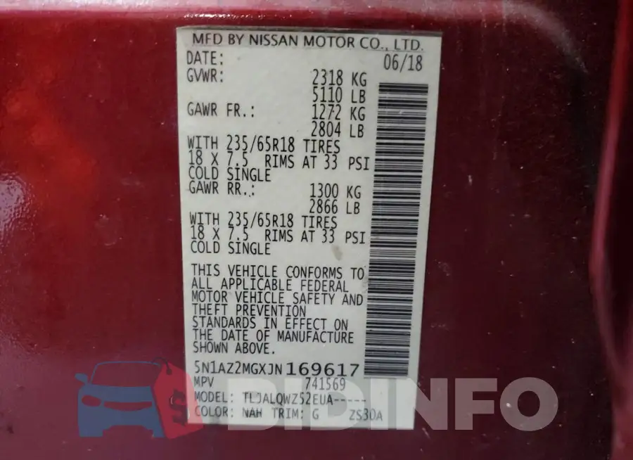 5N1AZ2MGXJN169617 Photo# 14