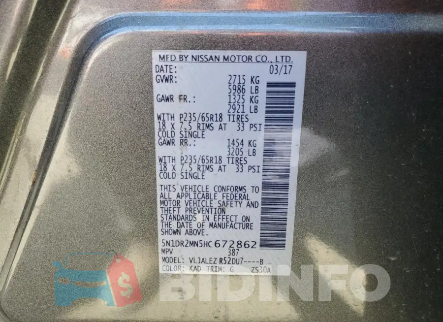 5N1DR2MN5HC672862 Photo# 13