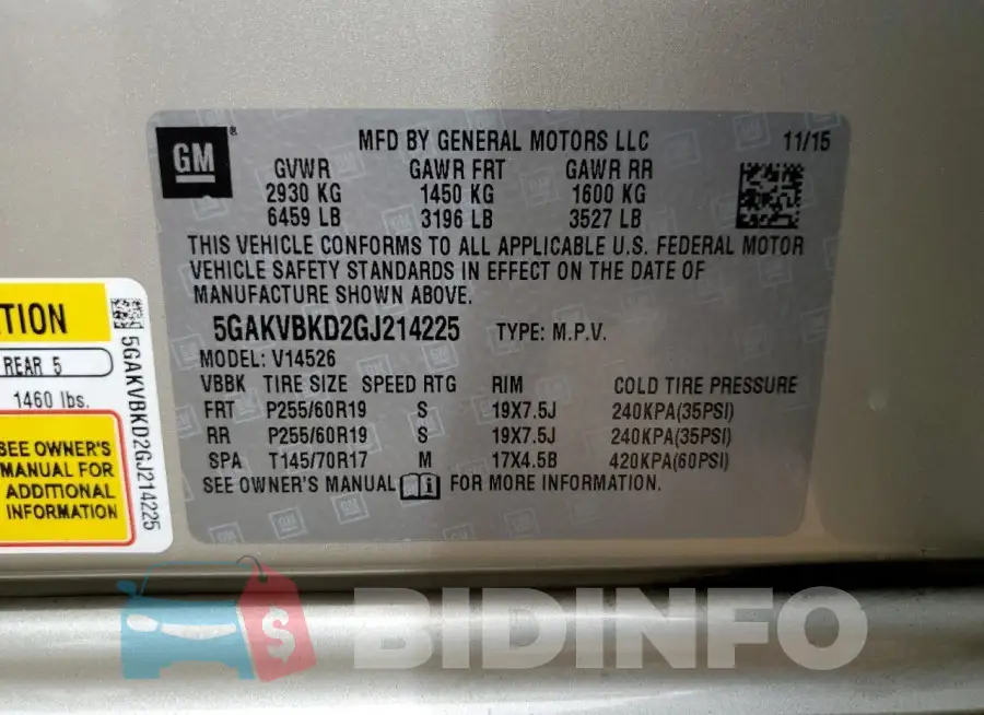 5GAKVBKD2GJ214225 Photo# 14