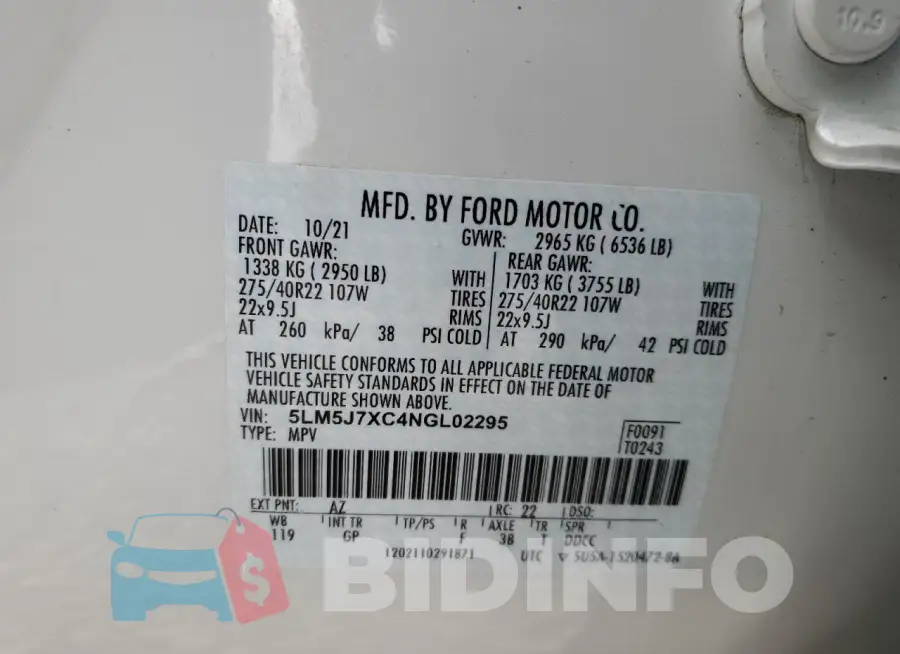 5LM5J7XC4NGL02295 Photo# 13