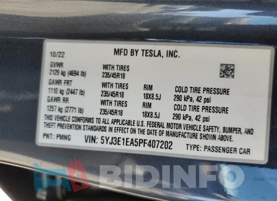 5YJ3E1EA5PF407202 Photo# 13