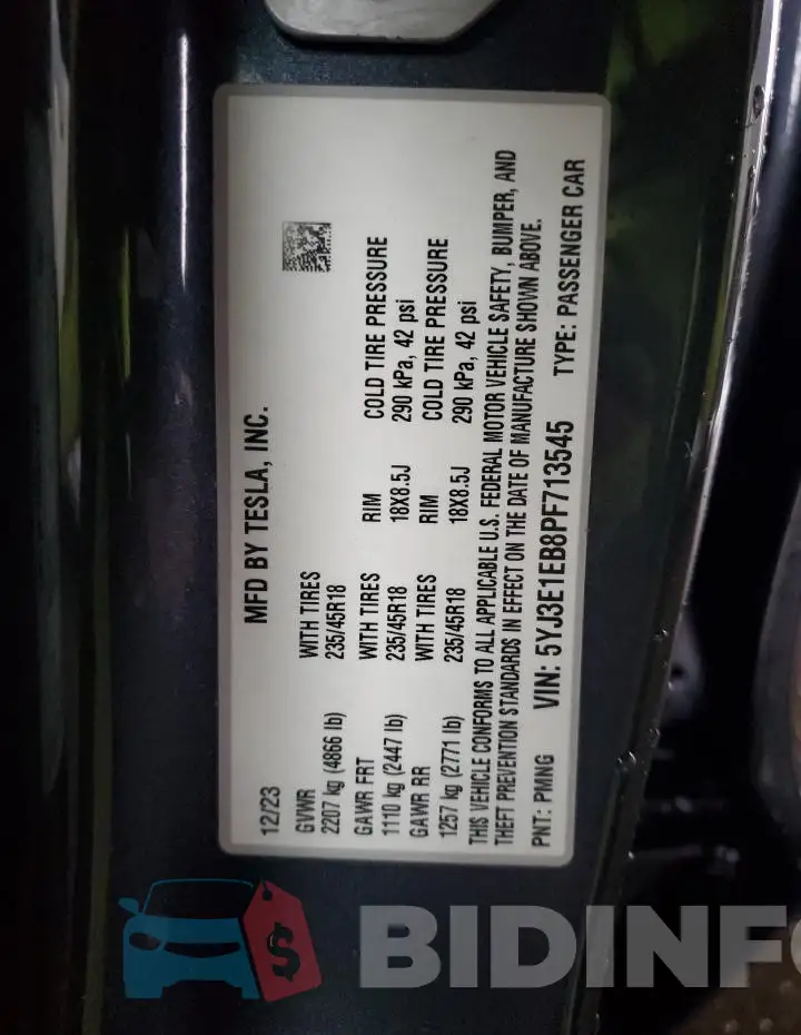 5YJ3E1EB8PF713545 Photo# 12