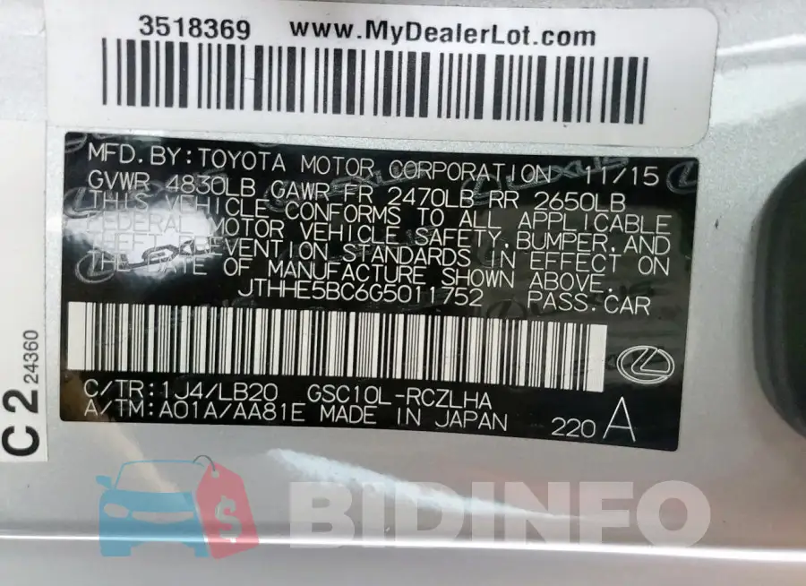 JTHHE5BC6G5011752 Photo# 13