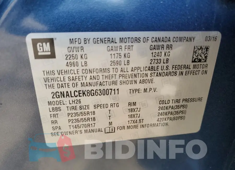 2GNALCEK8G6300711 Photo# 13